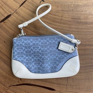 Light Blue and White Small Coach Wristlet.